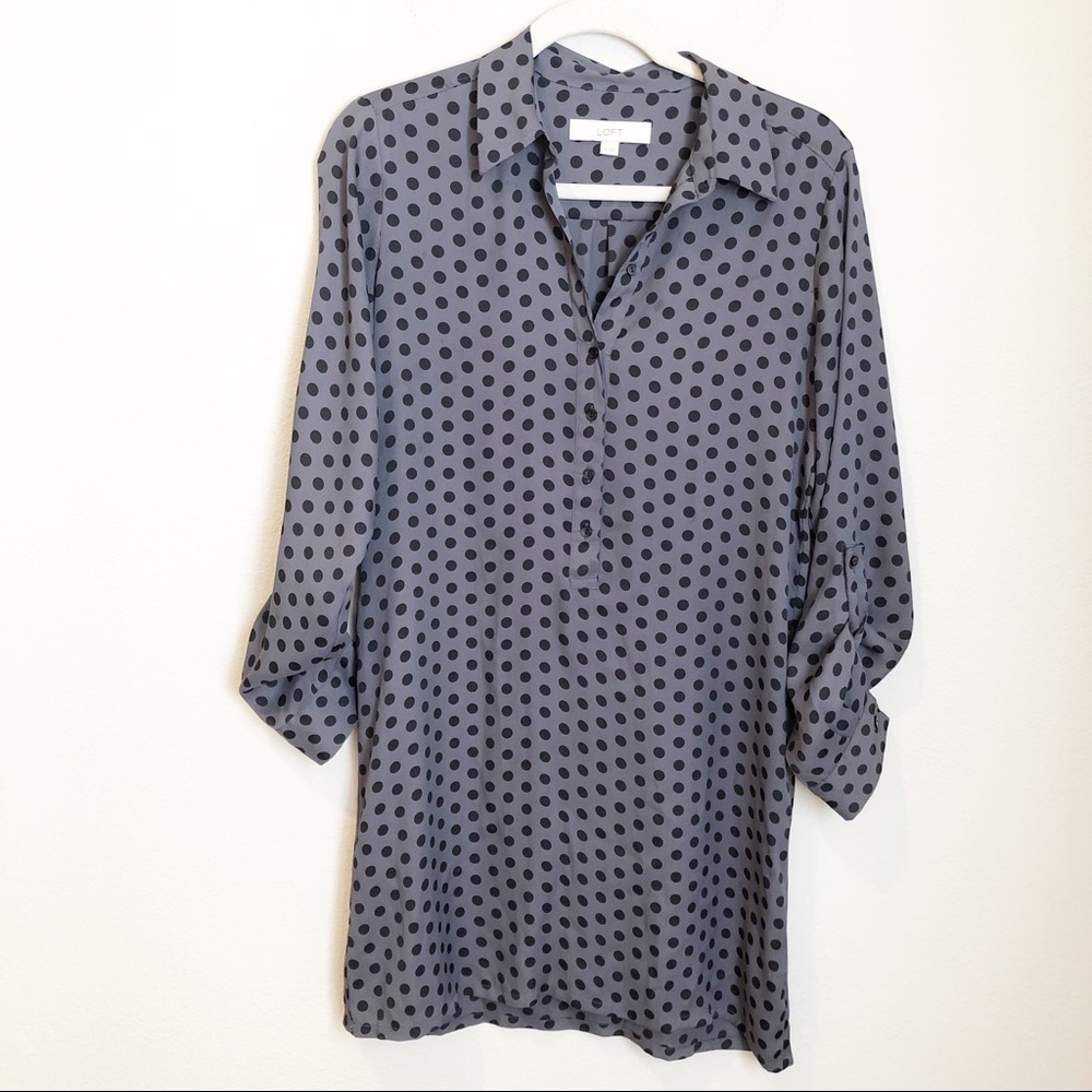 LOFT Polka Dot Long Sleeve Shirt Dress